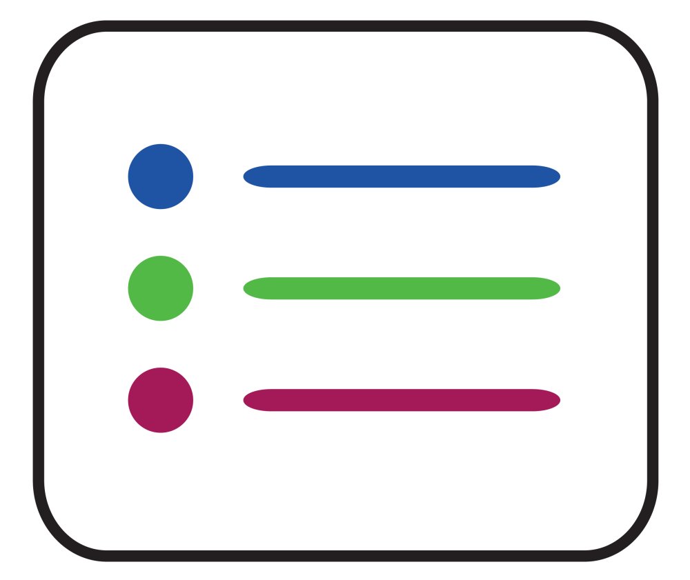 Formula Recipe Icon - white rectangle with blue, green and magenta list items